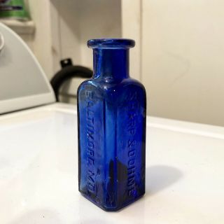 Cobalt Blue 3 Sided Poison Bottle Sharp & Dohme Baltimore Md 1910s