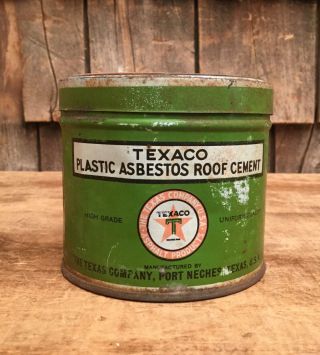 CUTE Vintage 1 Lb TEXACO MOTOR OIL Roof Asbestos Tin Can Red Star Logo Sign 2