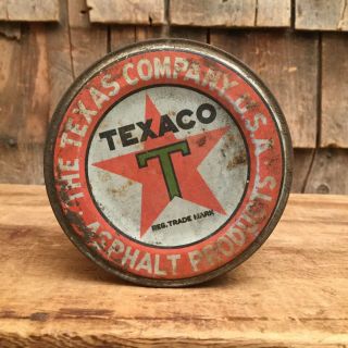 CUTE Vintage 1 Lb TEXACO MOTOR OIL Roof Asbestos Tin Can Red Star Logo Sign 3