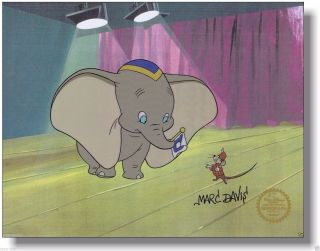 Disney Cel Dumbo & Timothy Mouse Sericel Cel Hand Signed By Marc Davis