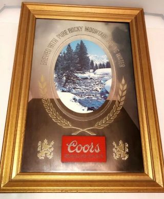 Rare Vintage Coors Beer Mirror Picture Wall Hanging Bar Sign Rocky Mountain