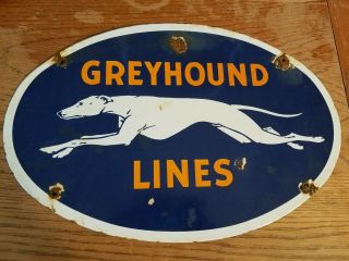Greyhound Lines Porcelain Sign Bus Station Gas Oil Dog Racing Vintage Travel