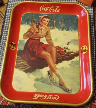Vintage 1941 Coca Cola Tray Ice Skater American Art Inc
