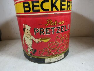 Large Vintage Becker ' s Pet - so Pretzels Tin Baltimore MD Columbia PA 3