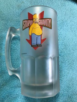 Simpsons Homer Simpson Stupid Gravity Frosted Glass Beer Mug Stein 2002
