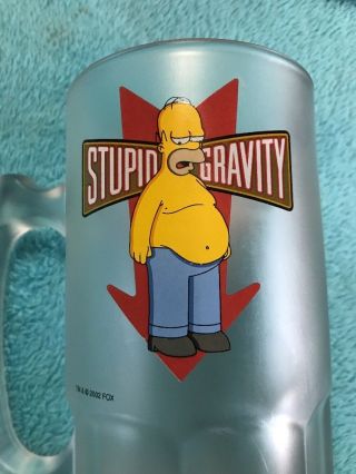 Simpsons Homer Simpson Stupid Gravity Frosted Glass Beer Mug Stein 2002 2