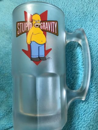 Simpsons Homer Simpson Stupid Gravity Frosted Glass Beer Mug Stein 2002 4