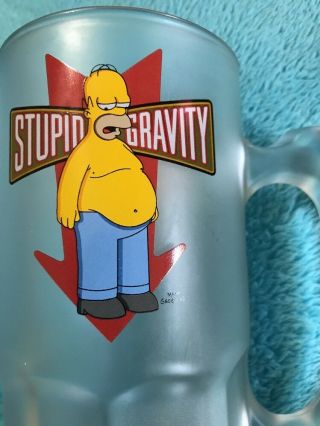 Simpsons Homer Simpson Stupid Gravity Frosted Glass Beer Mug Stein 2002 5