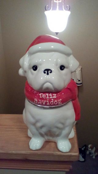 Feliz Navidog Boston Terrier Bulldog French Bulldog Ceramic Stoneware Cookie Jar