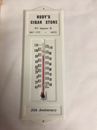 Advertising Thermometer Rudy ' s Cigar Store 25th Anniv Bay City,  Michigan AD28 2
