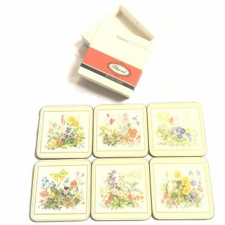 Pimpernel Meadow Flowers Coasters Deluxe Set Of 6 Square 4 " England Vtg