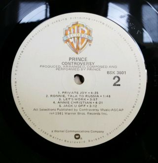 Prince - Controversy Warner Bros BSK 3601 LP VG,  /VG,  SOUL/BLUES PROMO w/POSTER 4