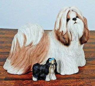 Sandicast Shih Tzu Dog Large Figurine 401 Sandra Brue 1995 & Bonus Figurine