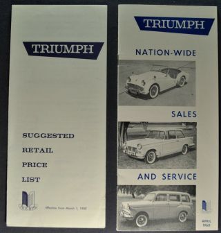 1960 - 1961 Triumph Dealer List,  Prices Brochure Tr - 3 Herald Wagon Orig