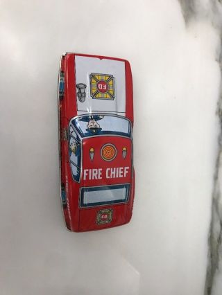VINTAGE 1965 TIN FRICTION FIRE CHIEF TOY CAR JAPAN 5