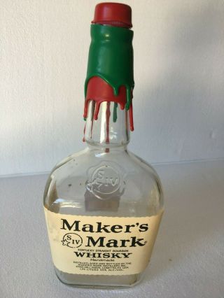 1 Empty Makers Mark Christmas Waxed Bottle W/cap 1.  75 L Red/green Wax