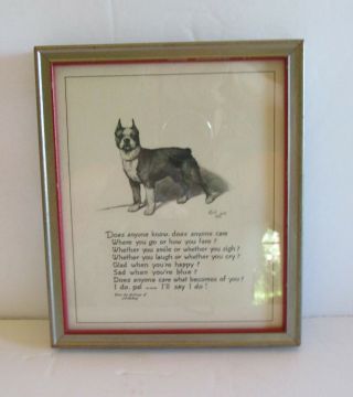 Vintage Buzza Motto Boston Terrier Dog Framed Pal Print 1936 Label
