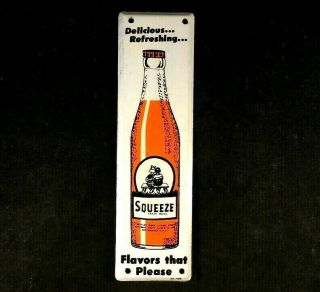 Vintage Squeeze Orange Soda Door Push Pull Rare Old Advertising Tin Sign 1950s