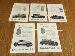5 Graham - Paige Print Ads 1928 - 1929 Vintage Automobile Car