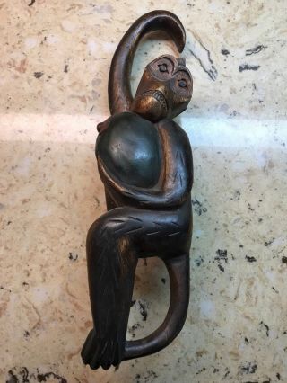 Vintage Hand Carved Wood Swinging Hanging Monkey Figure Thailand 14 "