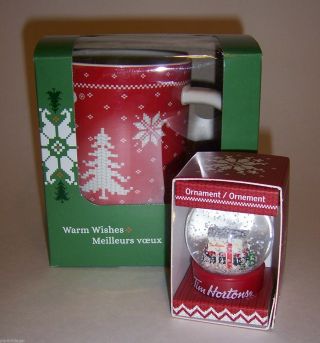 2015 Tim Hortons Coffee Holiday Christmas Mug 015,  Snowglobe Ornament Nib