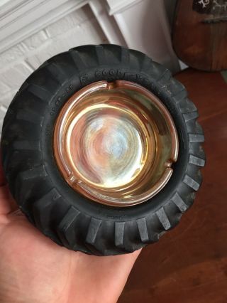 Vintage Goodyear Tractor Tire Rubber Tire Ashtray W/ Glass Insert