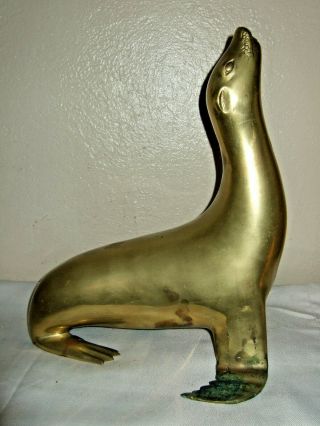 Vintage Sarreid Ltd Solid Brass Sea Lion Statue Large & Heavy 11.  5 "