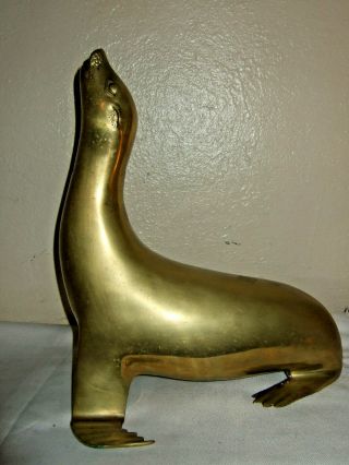 Vintage Sarreid LTD Solid Brass Sea Lion Statue Large & Heavy 11.  5 