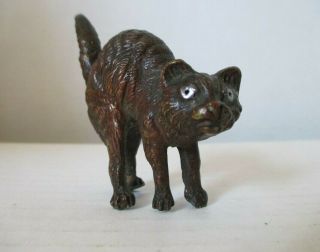 Vintage Austrian Cold Painted Bronze Scared Cat Figure W/ Silver Eyes