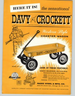 1955 Paper Ad Radio Steel Davy Crockett Coaster Wagon Western Style