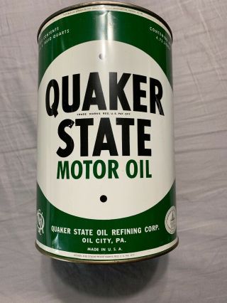 Vintage Early Quaker State Motor Oil 5 Quart Can 1965