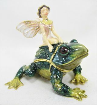 Fairy On Frog Jeweled Pewter Trinket Box Mythical Fantasy
