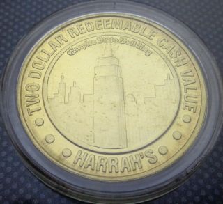$2 Slot Token Coin Harrahs Hotel Casino Reno Nevada " Empire State Building "
