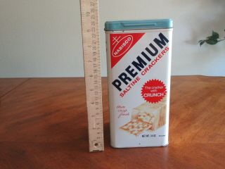 Vintage Nabisco Premium Saltine Crackers Tin Canister With Light Blue Lid 1969
