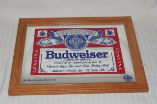 Vintage 1990 Budweiser Lager Beer King Of Beers Sign Mirror Man Cave