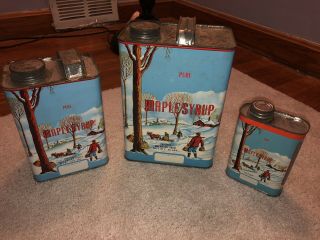 Vintage Pure Maple Syrup 3 - Piece Tin Can Set - Graphics Sign Display