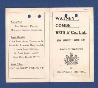 Watney,  Combe & Reid Price List (1911)