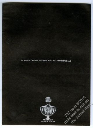 1965 Shalimar Perfume Bottle Photo In Memory Of All The Men Who Fell Print Ad