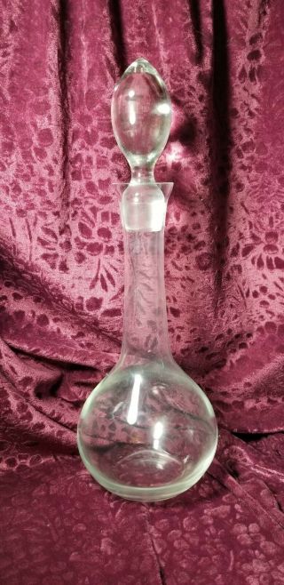 Vintage Clear Glass Decanter With Stopper 16 1/4 " Tall.  Liquor Barware