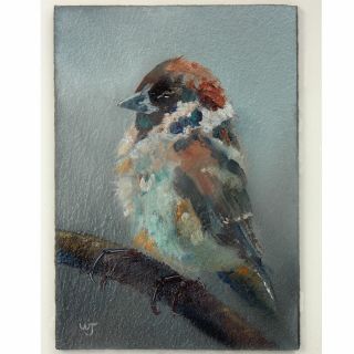 Aceo - William Jamison Miniature Oil Painting Sparrow Bird Portrait
