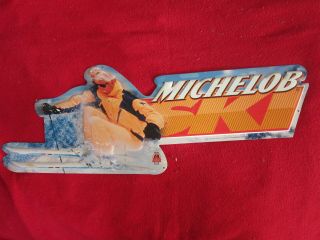 Vintage Michelob Metal / Tin Sign Advertising Skiing