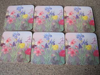 Pimpernel Meadow Flowers Coasters Deluxe Set Of 6 Square 4 " England