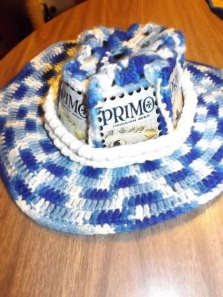 Vintage One Of A Kind Primo Beer Tin Can Hat Groovy Tiki Unisex 60s Kitsch Blue