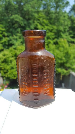 Vintage Poison Bottle Brown Amber Glass Bottle Poison Oddity