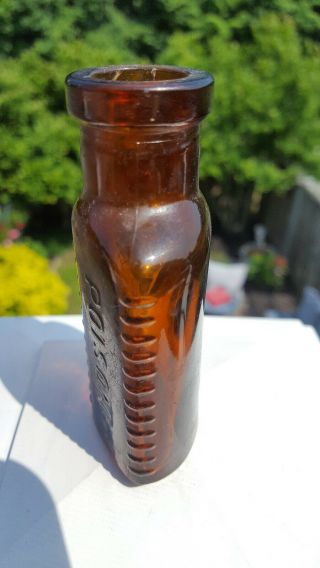 Vintage Poison Bottle Brown Amber Glass Bottle Poison Oddity 3