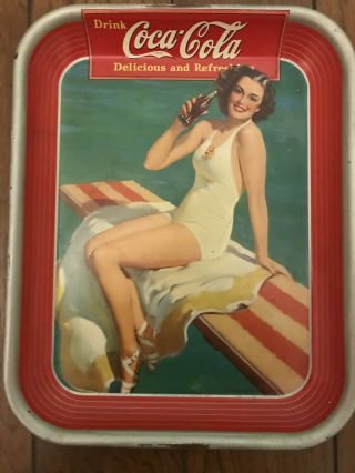 1939 Springboard Girl Coca - Cola Tray.  Two For The Price Of One