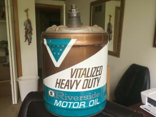 Vintage Vitalized Riverside Heavy Duty Motor Oil Montgomery Wards 5 Gal Can