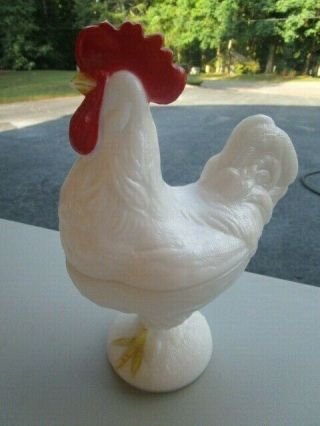 Vintage Milk Glass Rooster Candy Dish Bowl (westmoreland) Not Marked