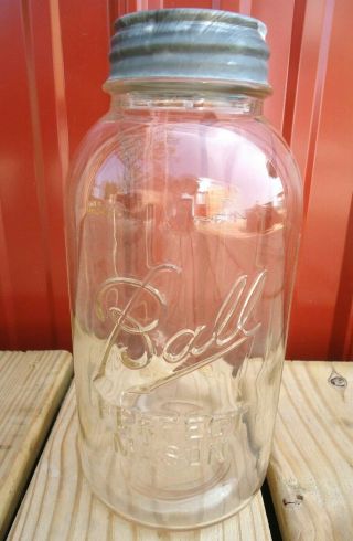 Vintage 1/2 Half Gallon Ribbed Ball Perfect Mason Canning Jar W/ Zinc Lid