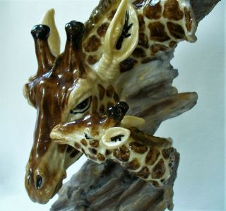 15 " Giraffe Resin Carved Drift Wood Mother Baby Figural Statue Animals Ec $58.  99
